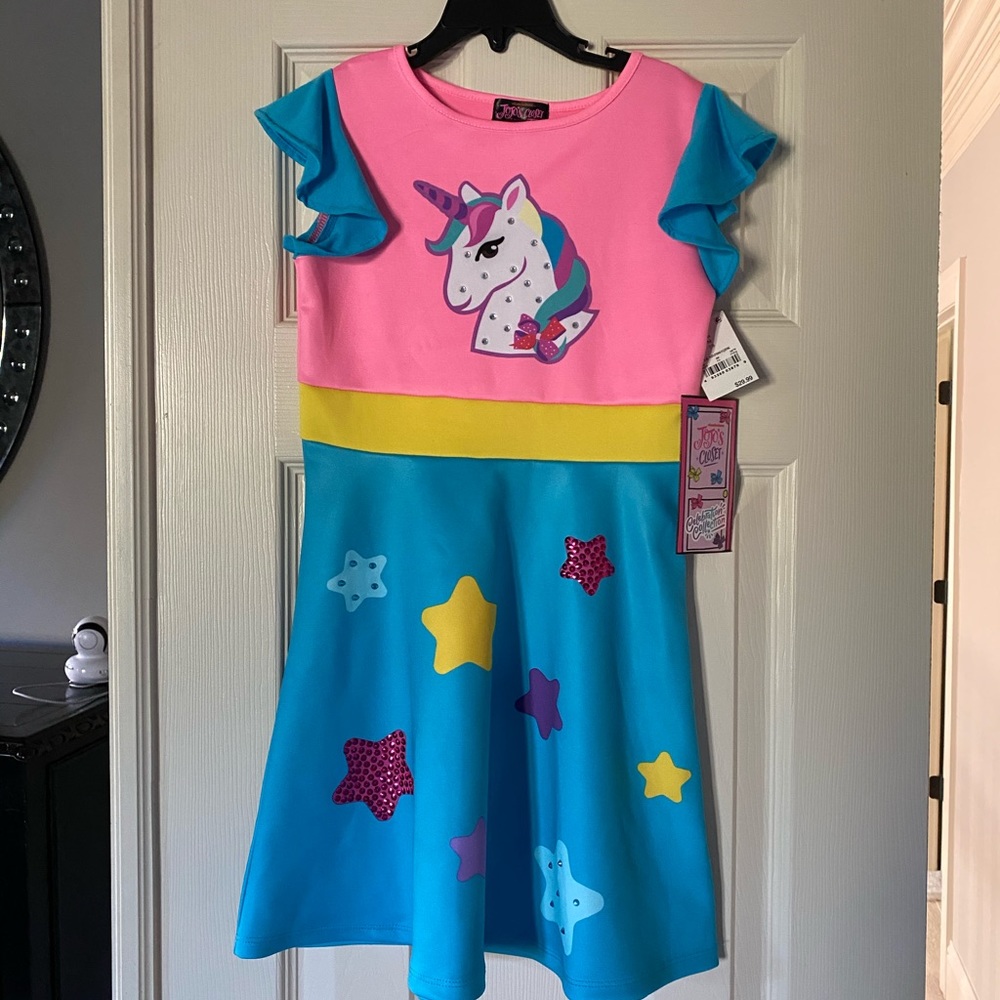 SOLD- Pink and Blue Unicorn Dress Sz MD (7/8) NWT